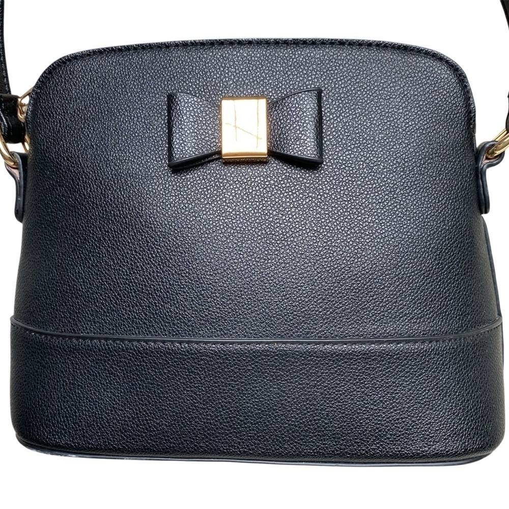 ISABELLE by Poppi Dome Bag Crossbody Shoulder Bow Detail Footed Base Black NWOT - Picture 2 of 7
